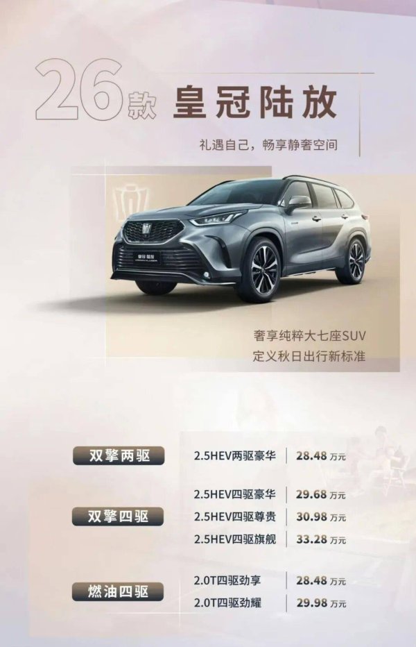 长春博时配资 新款丰田皇冠陆放焕新登场，配置外观升级，售价28.48万起